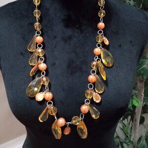 Womens Fashion Rhinestone Chunky Beaded Long Necklace with Lobster Clasp